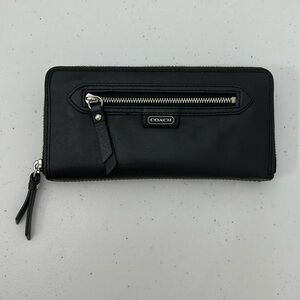 Coach Full Size Black Leather Zip Around Wallet